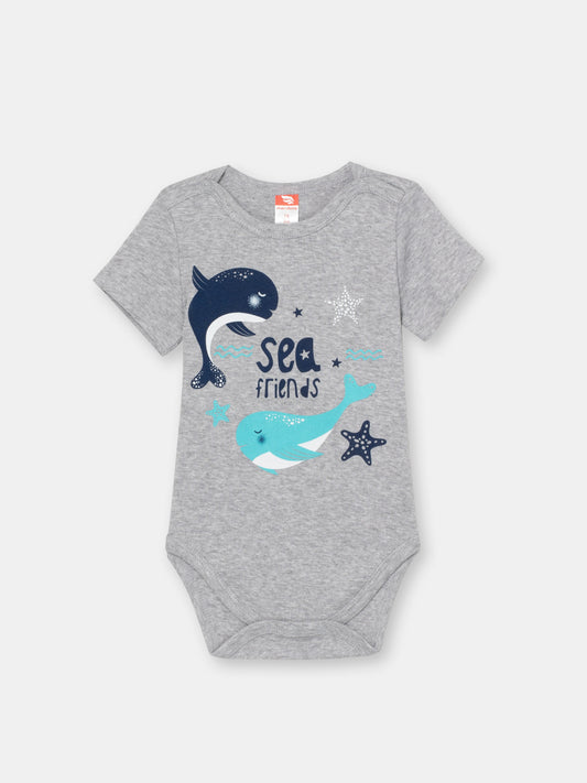 CWNB 40026-11-289 - Cherubino newborn baby boys light grey melange bodysuit with sea friends print - front
