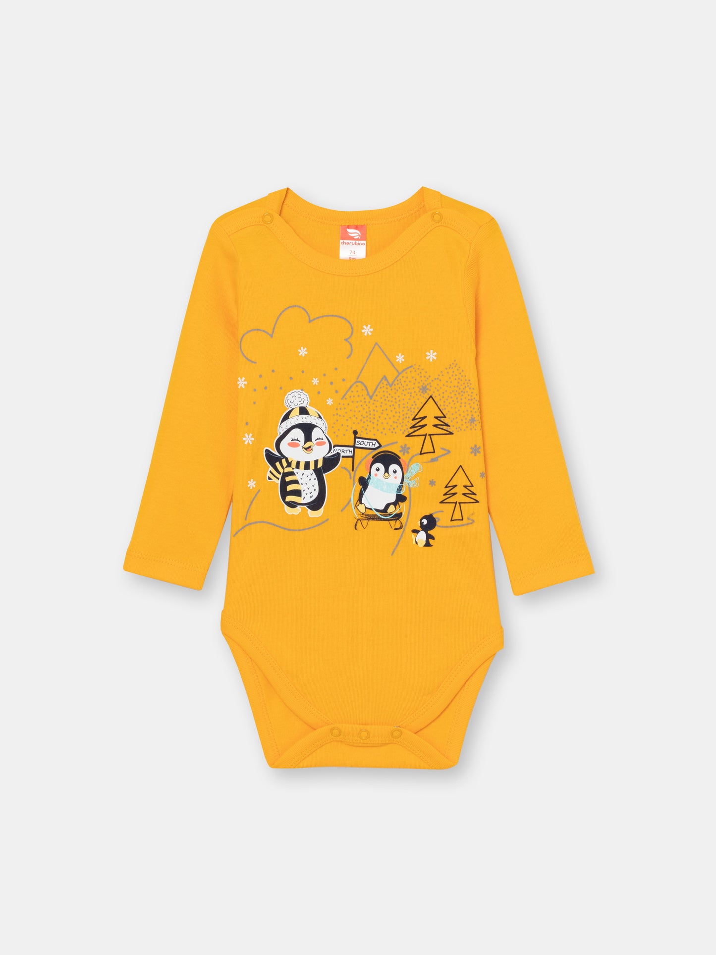 Newborn Baby Boys Orange Bodysuit with Penguin Friends Print