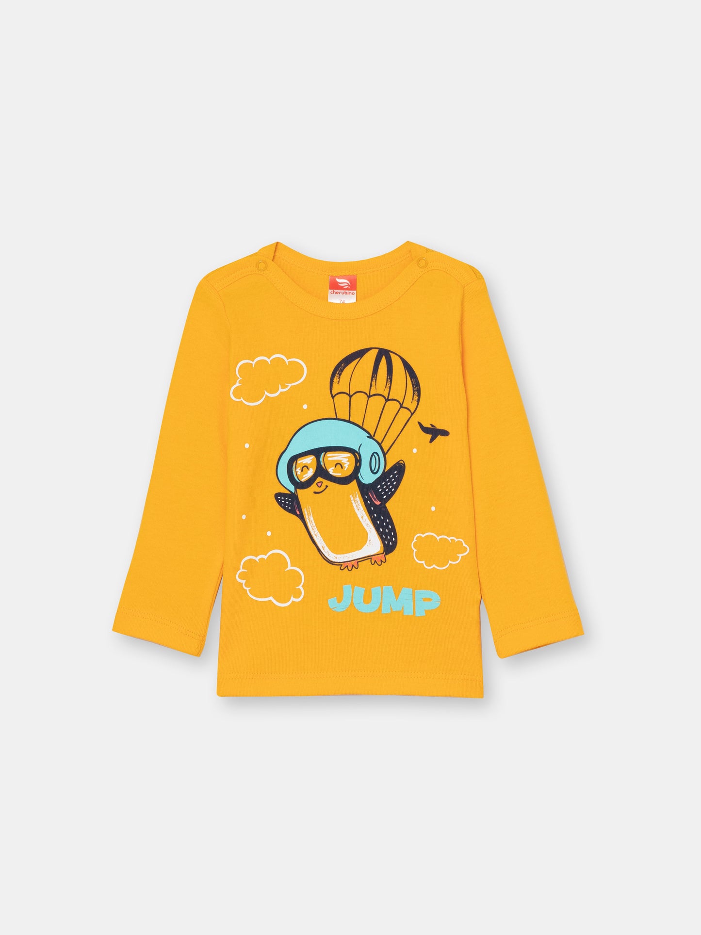 Baby Boys Orange Long Sleeve T-shirt with Penguin Jump Print