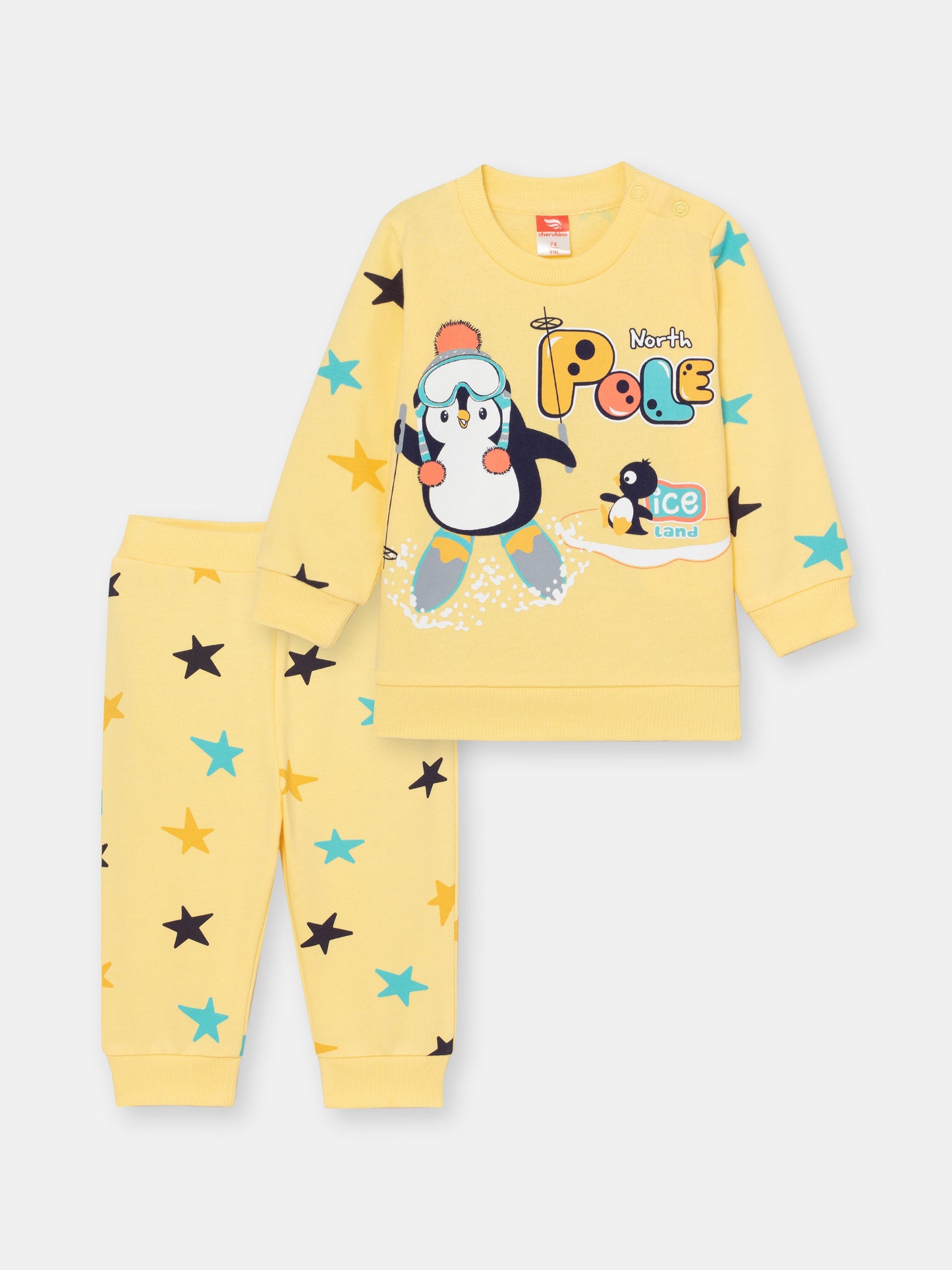 Baby Boys Yellow Two-Piece Set with North Pole Print