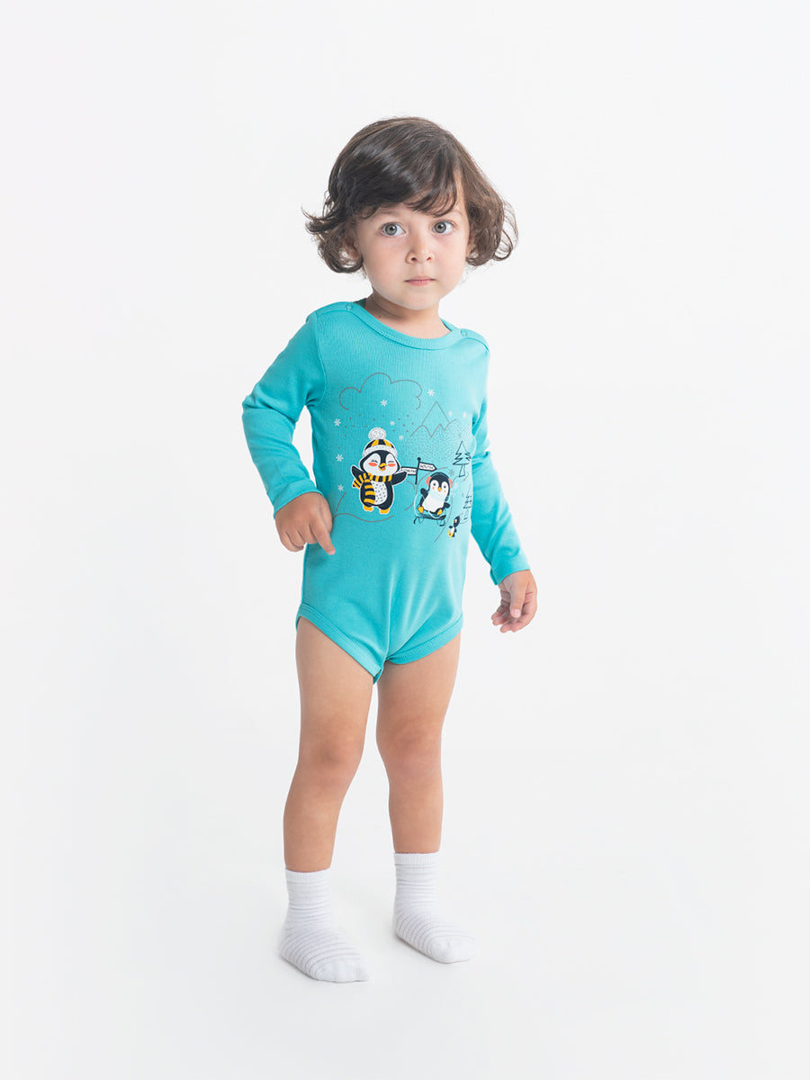 Newborn Baby Boys Atlantis Bodysuit with Penguin Friends Print