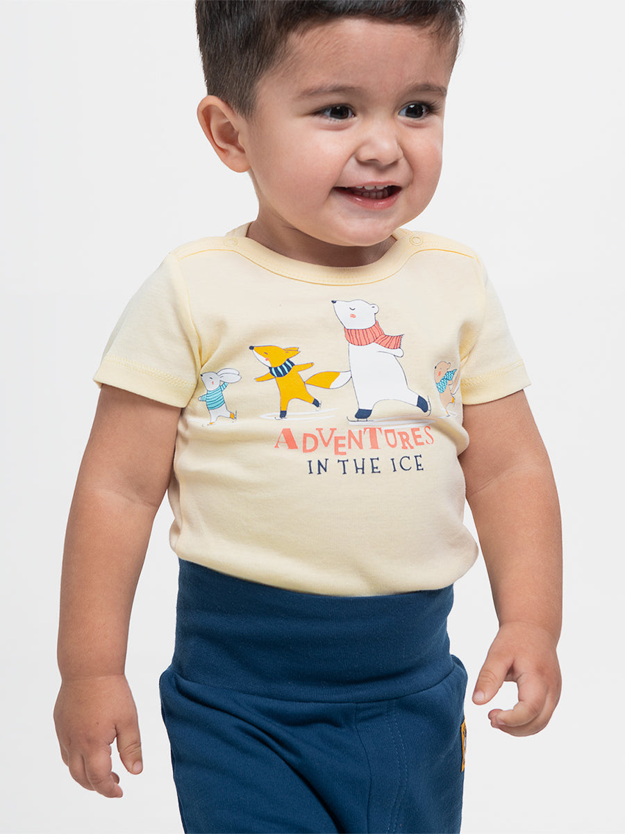Baby Boys Ecru T-shirt with Ice Adventures Print