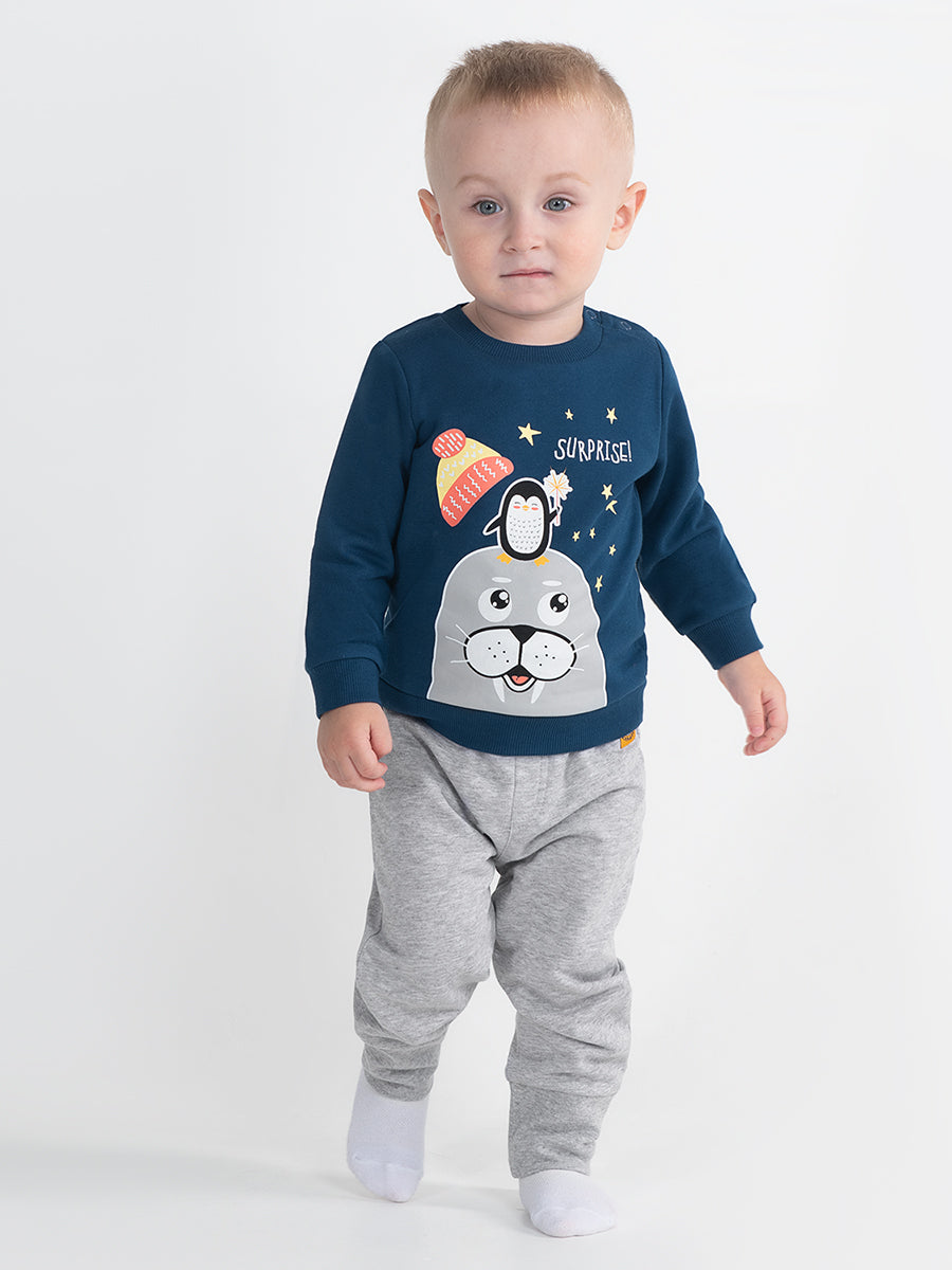 Newborn Baby Boys Grey Pants with Penguin Logo