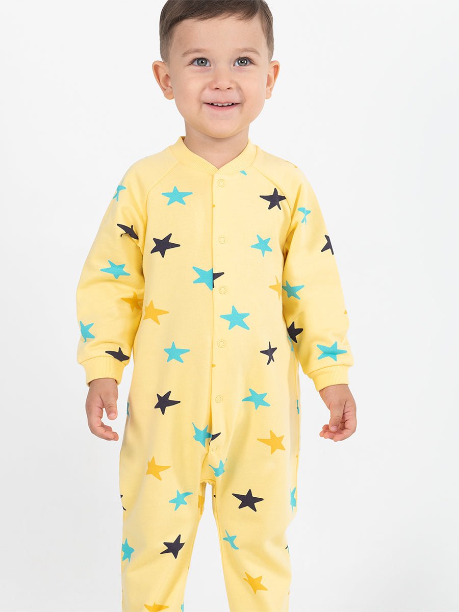 Newborn Baby Boys Yellow Bodysuit with Stars Print