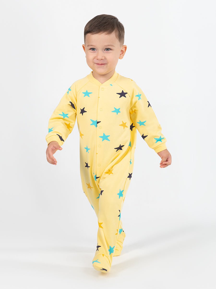 Newborn Baby Boys Yellow Bodysuit with Stars Print