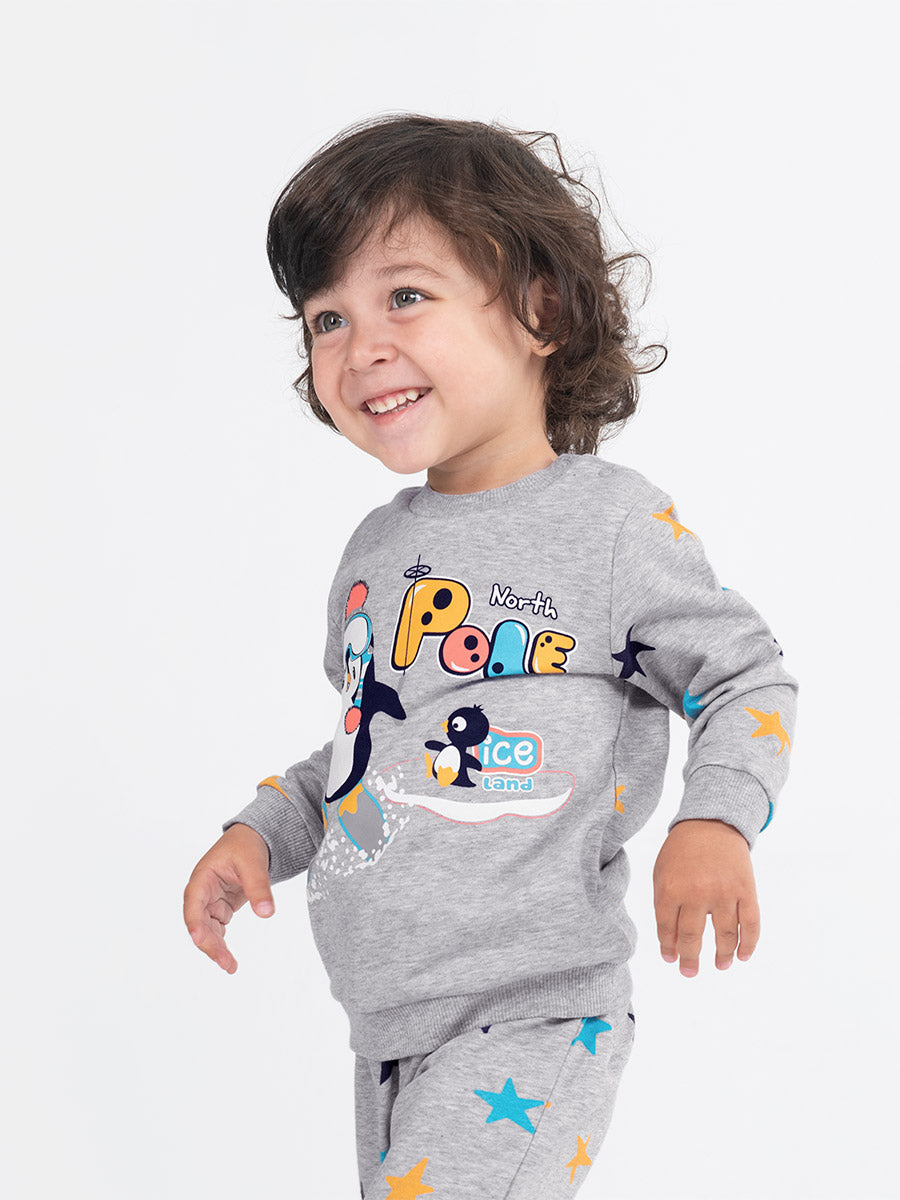 Baby Boys Grey Two-Piece Set with North Pole Print