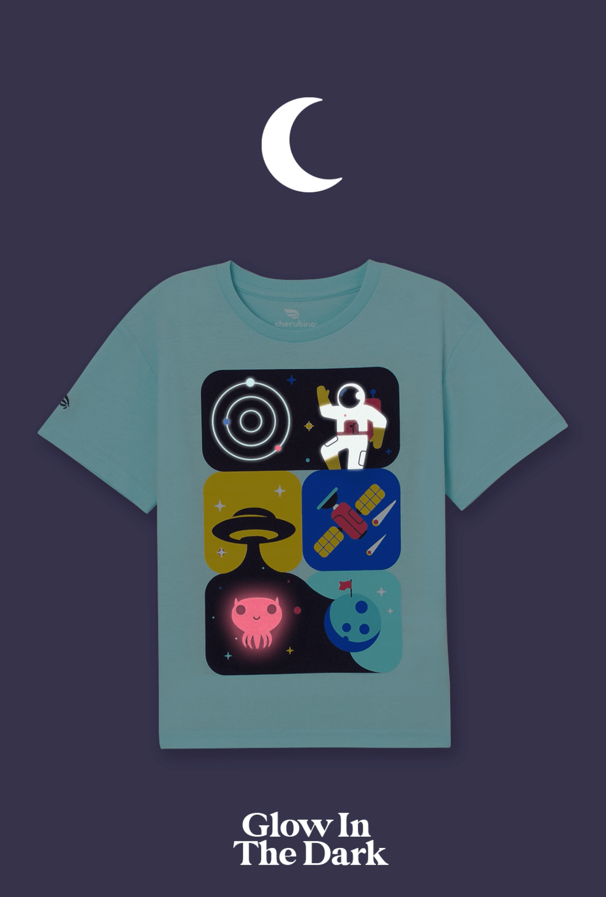 Short Sleeve T-Shirt with (Alien) Glow-in-the-Dark Graphic - White